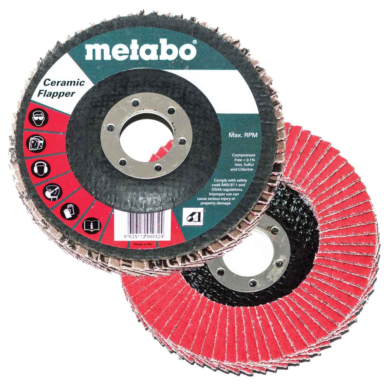 Metabo 629494000 4.5" x 7/8" Ceramic Flapper Abrasives Flap Discs 60 Grit, 10 pack