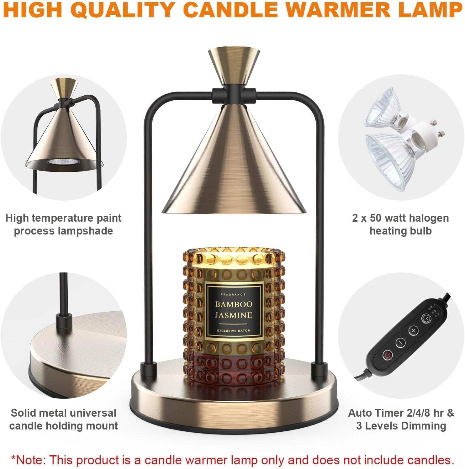 Fidktuve? Candle Warmer Lamp with Timer - Dimmable Electric Candle Warmer for Small and Large Scented Candles, Home Decor Gift for Mom (Bronze)