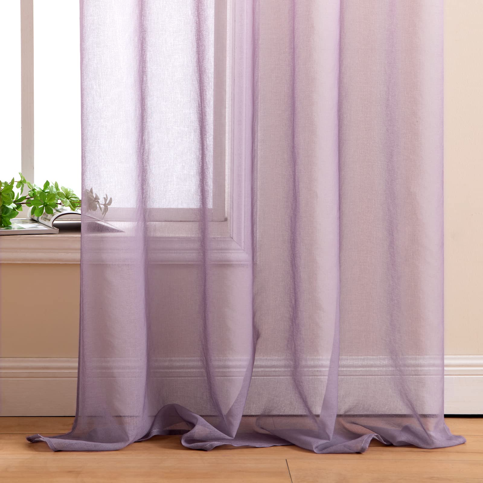 MIULEE Voile Tende Trasparenti con Occhielli Sfumato Verticale Tenda per Finestra per Soggiorno e Camera da Letto 2 Pannelli 140 x 245 CM Viola Chiaro