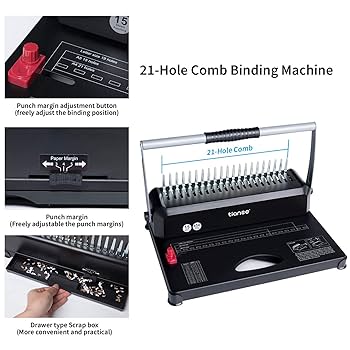 Binding Machine, 21-Hole, 450 Sheet, Comb Binding Machine With Starter Kit 100 Pcs 38 Comb