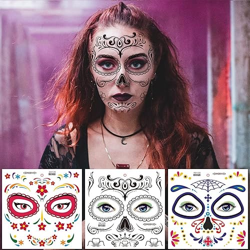 Miniatura 10 de 20 hojas de calcomanías temporales de tatuaje de Halloween para mujeres y hombres, broma, maquillaje, payaso, terror, aterrador, boca grande,