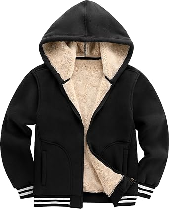 Kissonic Mens Polar Fleece Jacket Sherpa Lined Zip Up Hoodie Warm Winter Casual Hooded Sweatshirt with Pockets