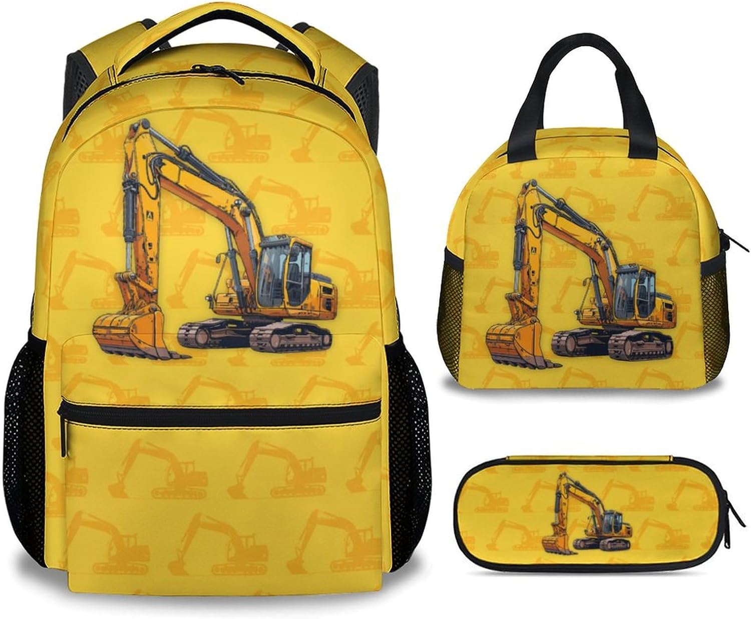 Backpack Set for School, 17 Inch Digger Backpacks for Elementary Middle, 3 in 1 Bookbag for Boys