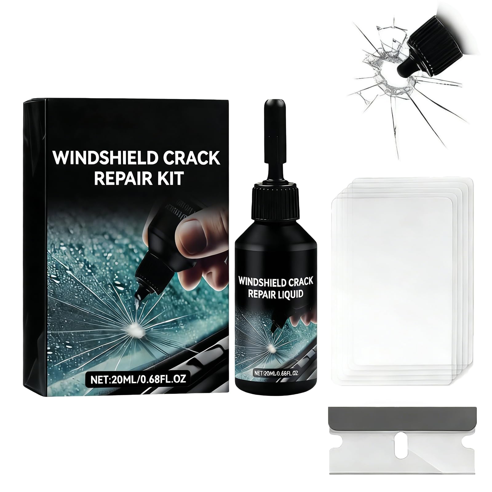 Windshield Chip Repair Kit - Upgrade Car Windshield Crack Repair Kit, Glass Repair Liquid for Cracks and Chips, Rock Chip Repair Kit for Fix Windows, Mirrors, Glasses K/TUU1