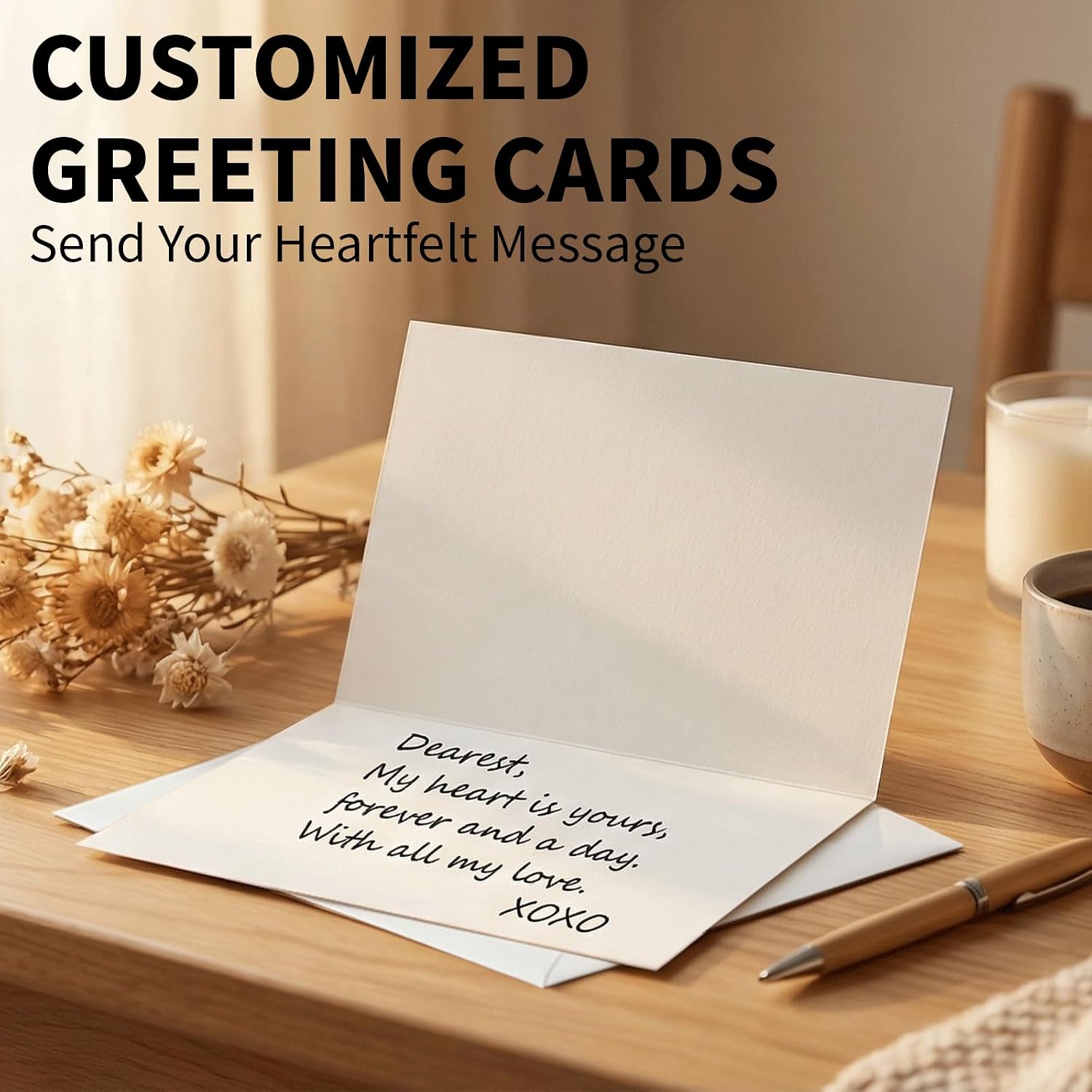 Custom Image Portrait Orientation Note Cards | 100 Bulk Personalized DIY Cards with White Envelopes | 4 1/4" x 5 1/2" Folded, Fully Customized Picture Cards, Blank Inside (Horizontal)