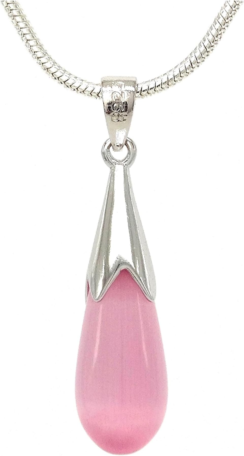 Goldwinter Pink Moonstone Fall Drop Necklace with Genuine 925 Sterling Silver Necklace and Black Necklace Gift Box
