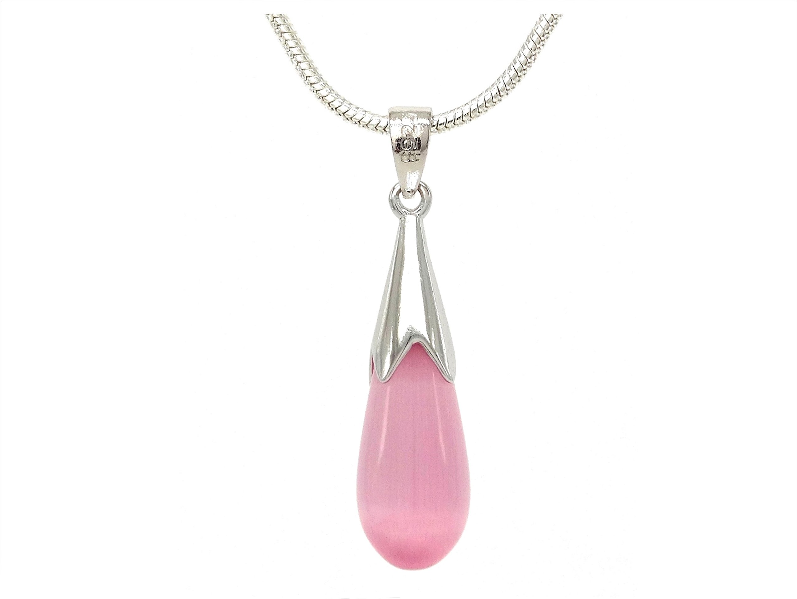 Goldwinter Pink Moonstone Fall Drop Necklace with Genuine 925 Sterling Silver Necklace and Black Necklace Gift Box
