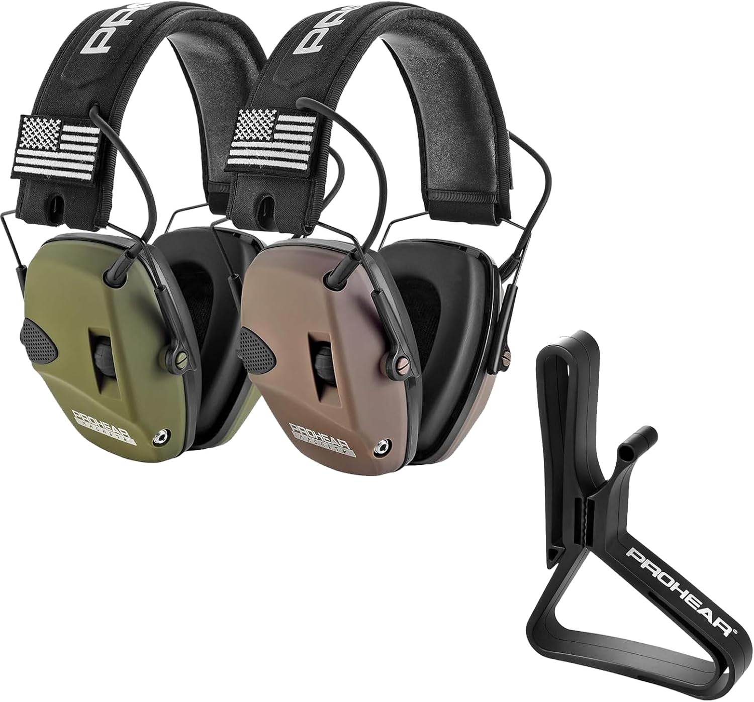 PROHEAR 2 Pack Electronic Ear Protection for Shooting with 4X Sound Amplification 2pack Shooting Ear Protection Holder, Adjustable Belt Clip for Safety Earmuffs- Range Gear & Hunting Accessori