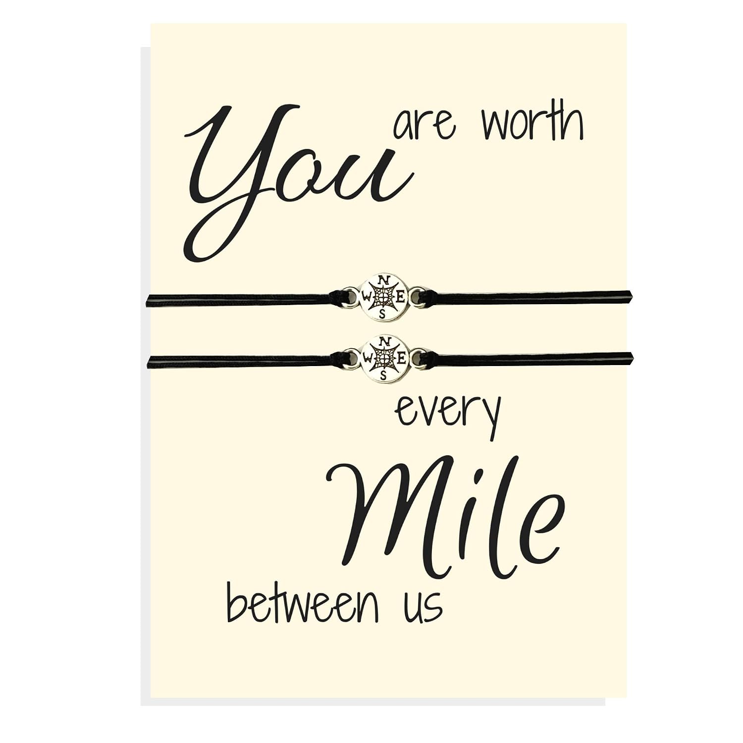 Long Distance Relationship Bracelet Gift for Boyfriend or Girlfriend, Matching Jewelry SET of 2 Compass Charm Bracelets, His and Hers Distance Love Bracelets