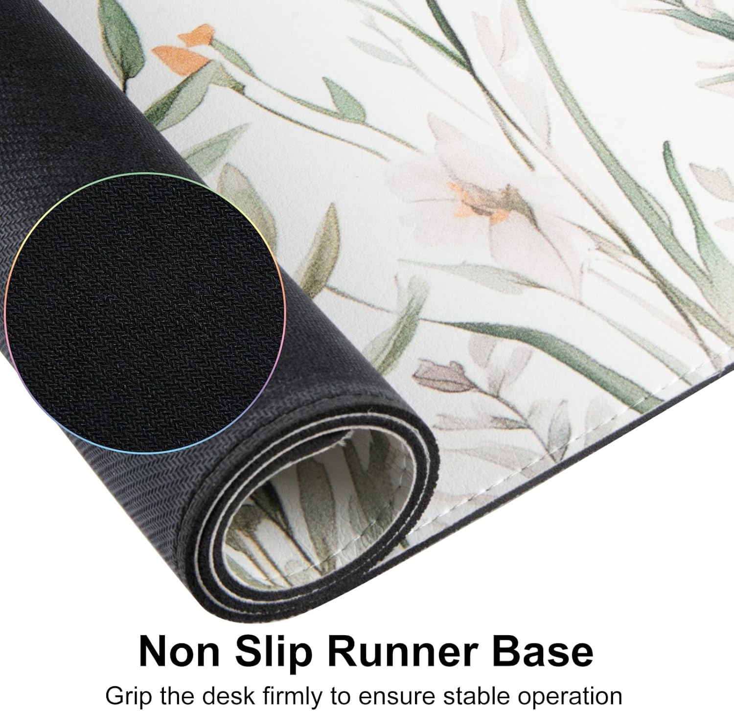 QIYI Large Mouse Pad for Desk, Floral Computer Desk Mat for Keyboard and Mouse, Non-Slip Rubber Base Waterproof Leather Desk Pad, Green Leaves Gaming Mousepad Office Desk Accessories, 31.5" x 15.7" - Image 5