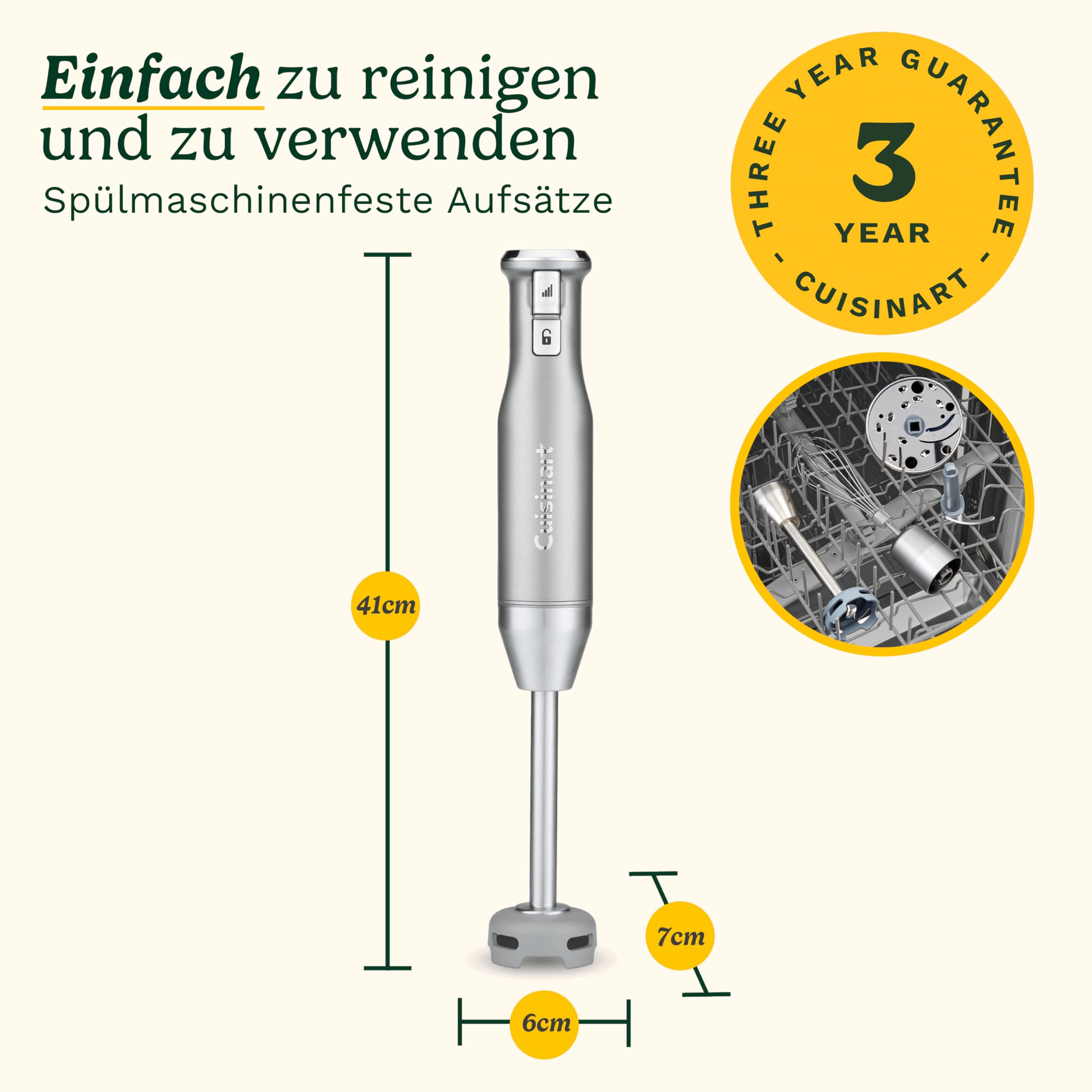 Cuisinart Power Blend Stabmixer 400W | Handmixer | Variable Geschwindigkeitsregelung | Schüssel & Schneebesen | BPA‑freie kratzfeste Glocke | Prep‑and‑Go‑Behälter | Edelstahlklinge
