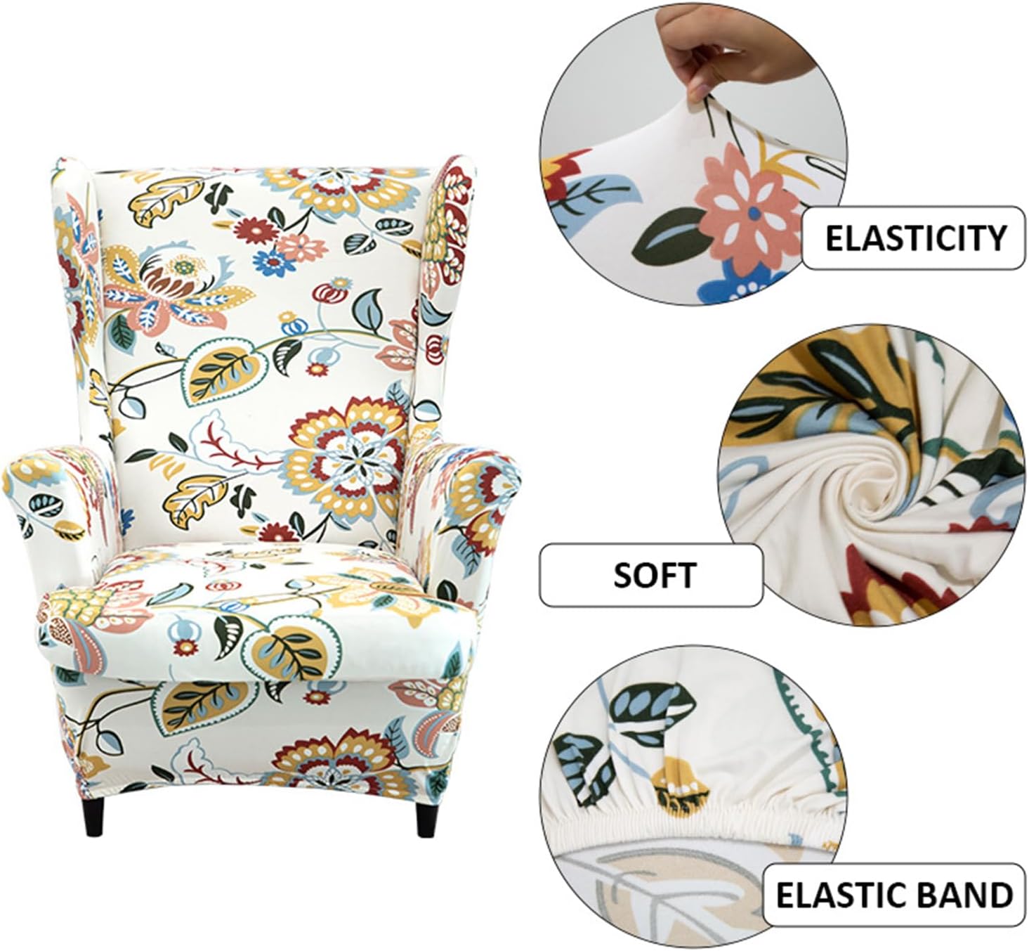 I,2pcs, Wingback Chair Cover 2Pcs Wing Chair Cover Full Wrap Wingback Armchair Cover Slipcover Sofa Cover Furniture Protector for Living Room Bedroom Hotel Washable