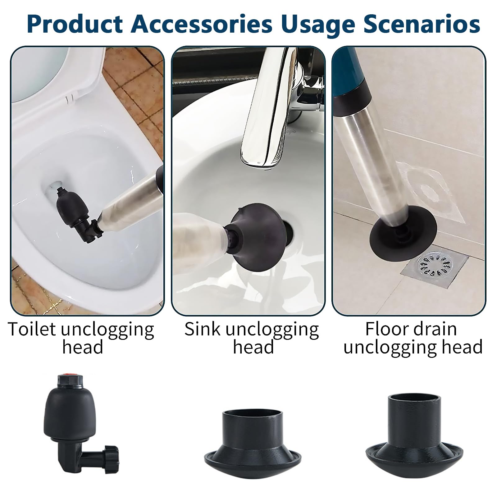 Stantuffo per WC Pulitore per Tubi, ad Aria Compressa ad Alta Pressione con Barometro 5 Adattatore in Gomma Sbloccatore di Scarico Macchina per la Pulizia dei Tubi per Bagno Cucina WC