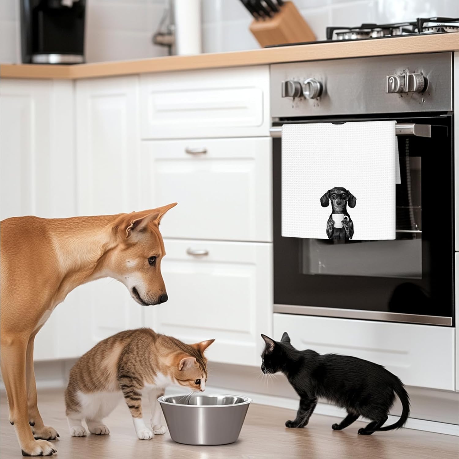 Dachshund Gifts Coffee Wine Kitchen Towels Set of 2, Coffee Dog Dish Tea Towel for Kitchen Decorative, Gifts for Dachshund Lovers Hand Towels, Wine Lover Gift Dog Home Bar Decor, 16x24In - Image 3