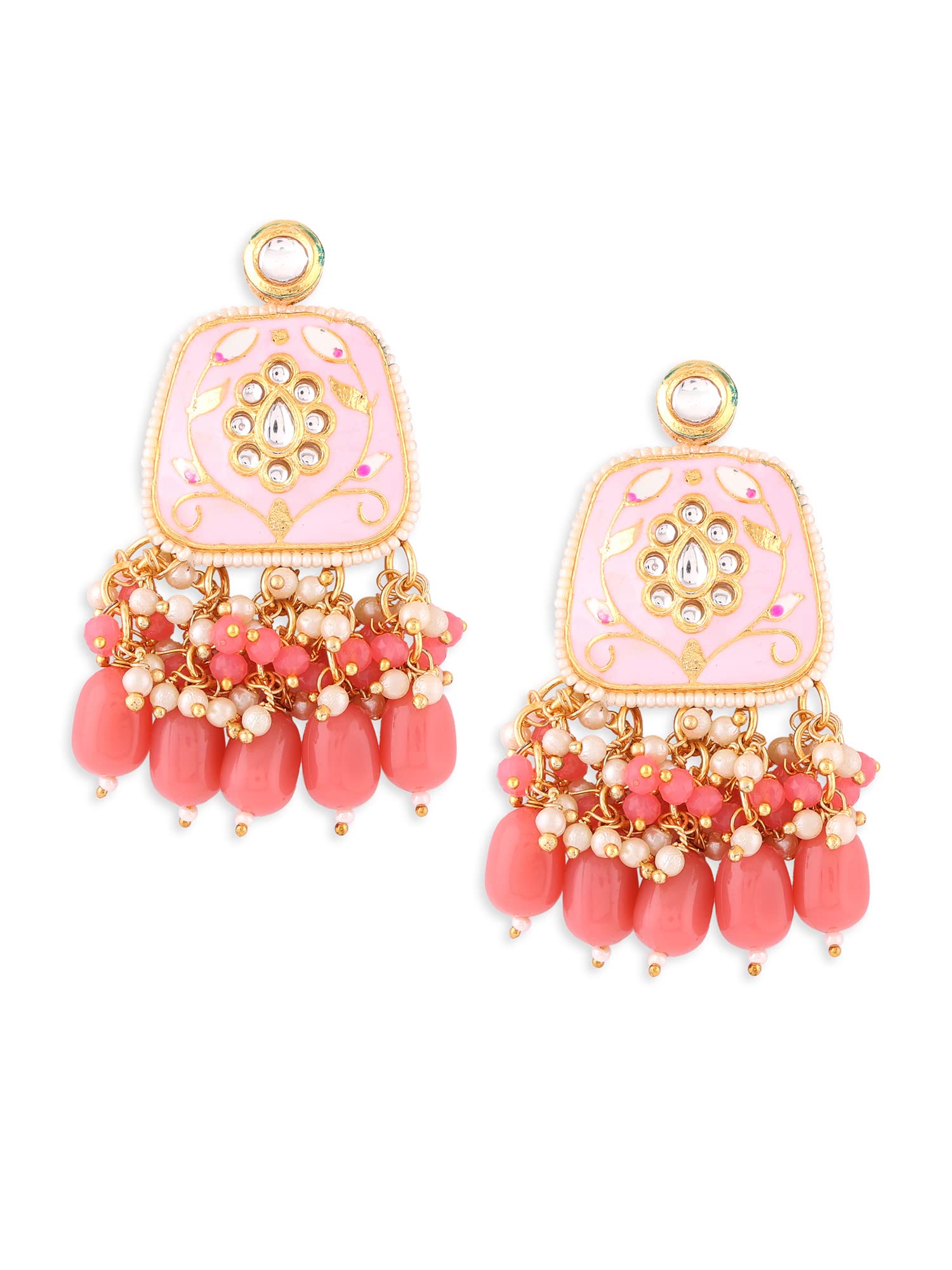 Zaveri Pearls Pink Meenakari Ethnic Cluster Beads & Pearls Drop Earring For Women-ZPFK14711