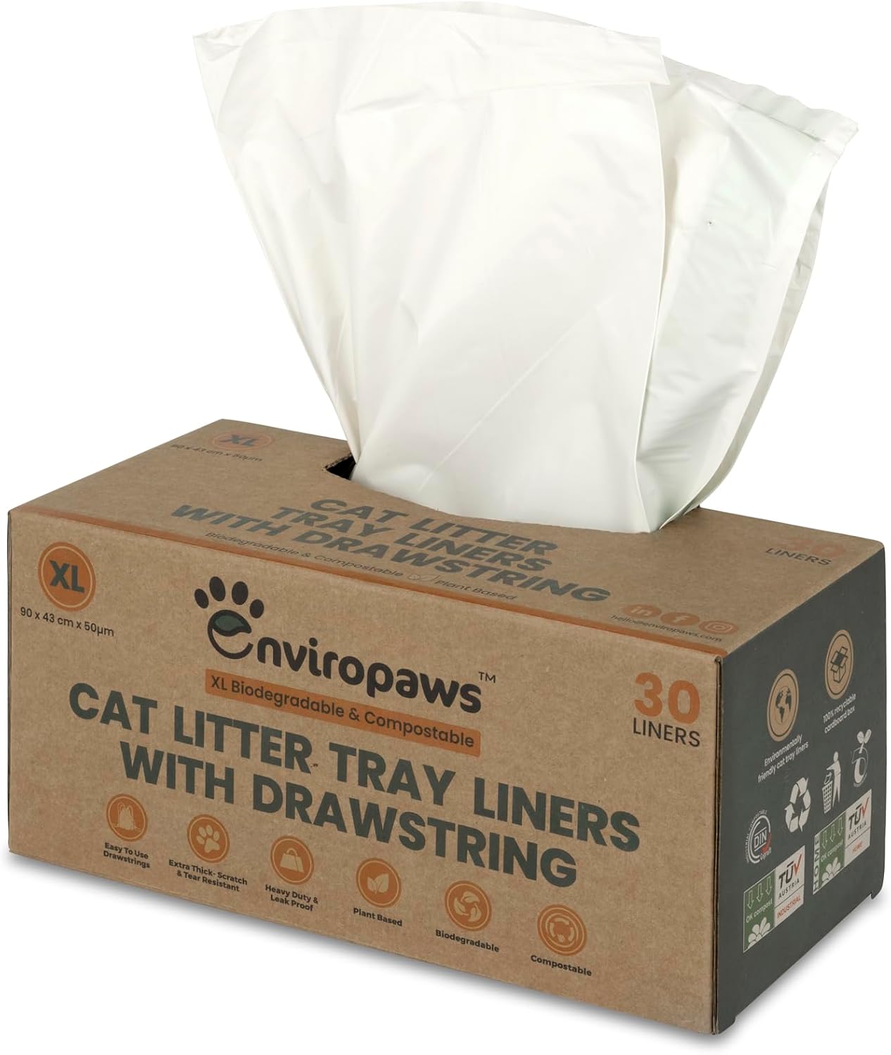 Enviropaws 30 XL Cat Litter Tray Liners Biodegradable & Compostable