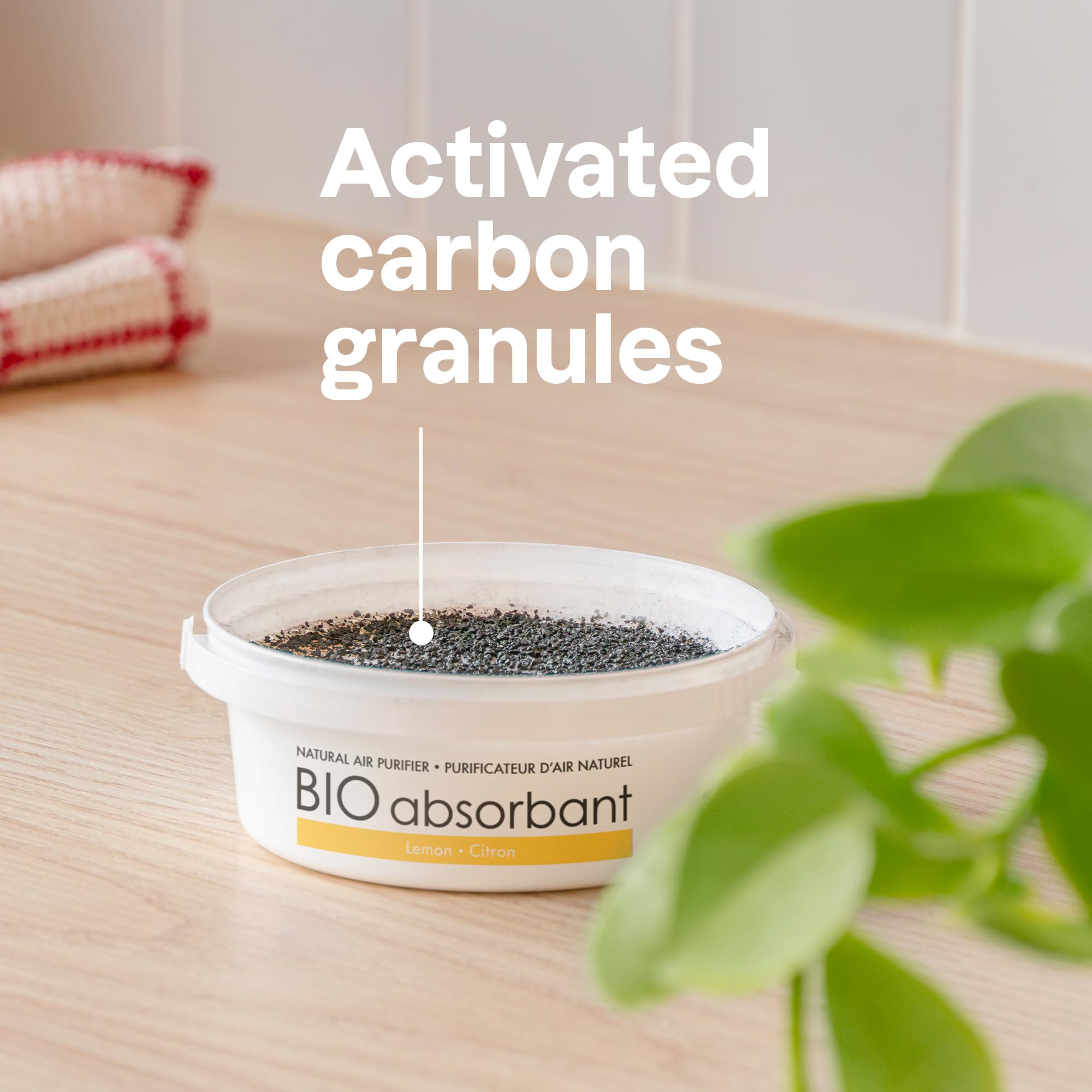 Purificador de aire bio absorbente con carbón activado, a base de plantas y minerales, absorbe olores, vegano, limón, 8 onzas 2