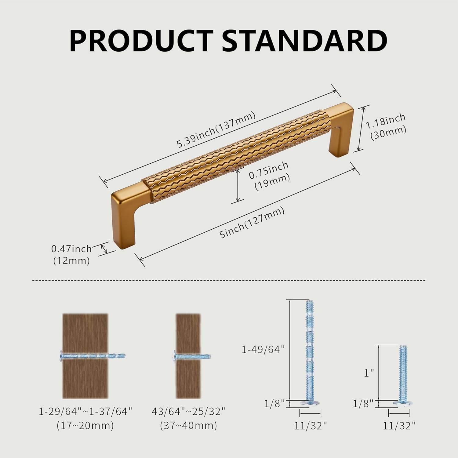 10 Pack 5 inch(128mm) Champagne Bronze Cabinet Pulls Knurled Cabinet Handles Cupboard Handles Kitchen Cabinet Hardware for Cupboard Drawer Pulls