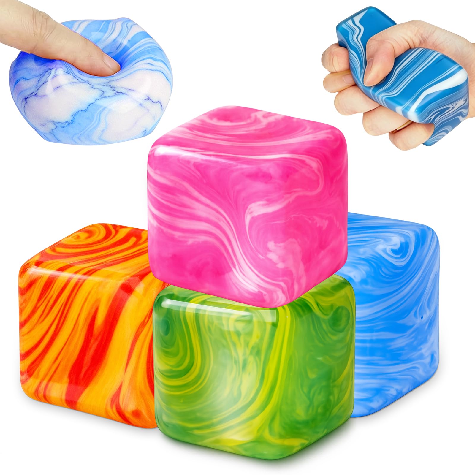 2PCS Squishy Cube, Ice Cube Squishy Stress Cube, Fidget for Classroom Focus and Office Stress Relief, Travel Anxiety Reduction Companion, Sensory Therapy Tool, Set of Two with Marbled Design
