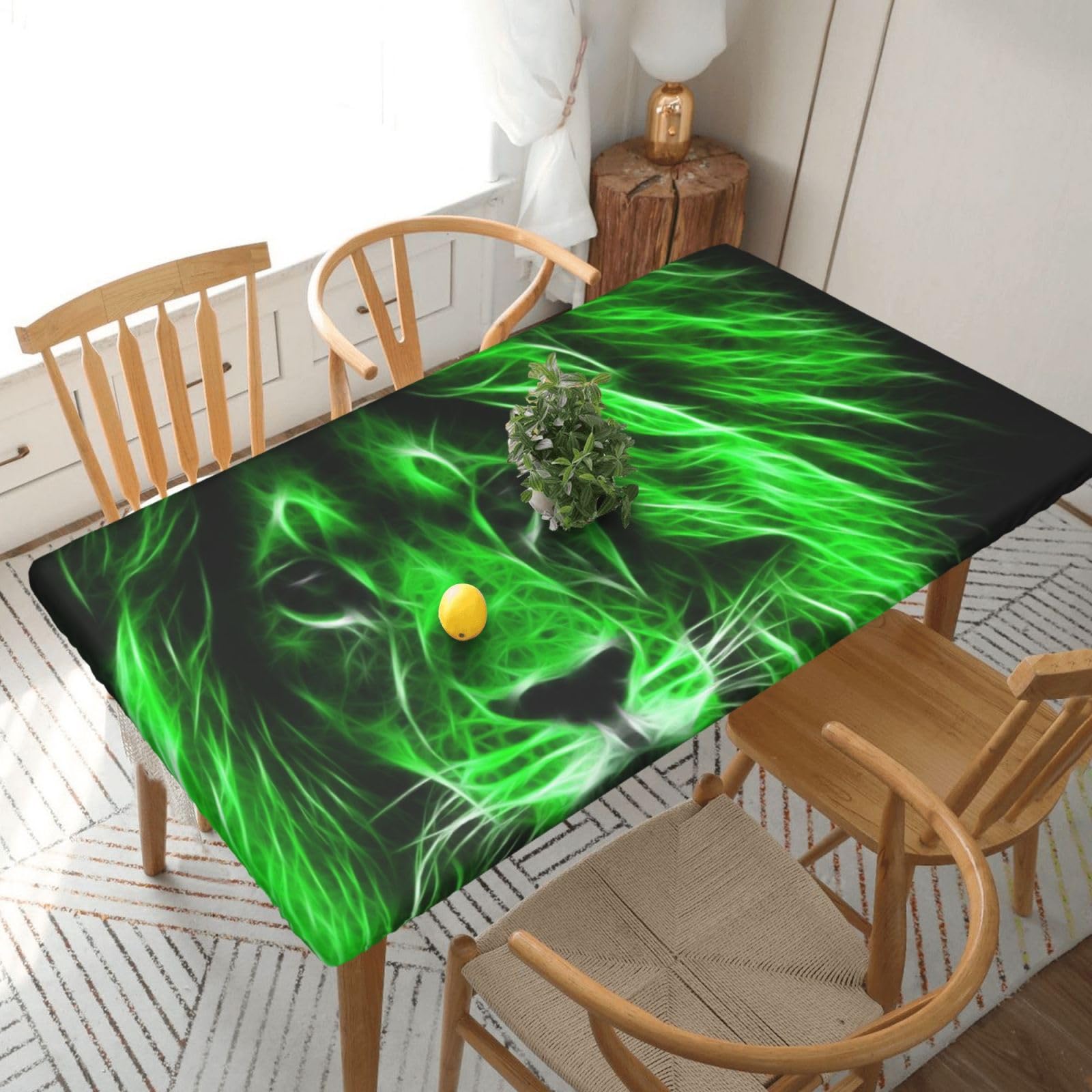 BNVSADC Green cool lion Printed 5FT Tablecloth Polyester Kitchen Water Resistant Table Cloth Dining Table Decoration Table Covers, 152x76 CM