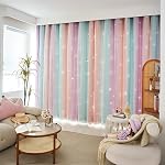Double couche Étoile Rainbow Rideaux, Enfants Nursery Blackout Rideaux Princesse, Grommet Haut Rideaux 63 Poches longues 1 Panneau, Bleu Rose Violet, 52" W x 63" L (paquet de 1)