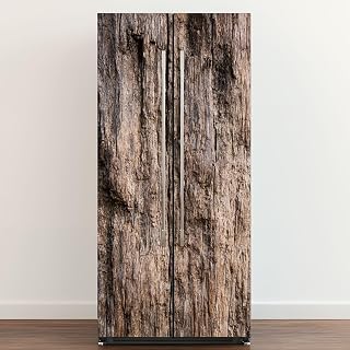 Self Adhesive Vinyl Refrigerator Wrap Rustic Tree bark Backgrounds Door Mural Sticker Peel and Stick Removable Door Cover Fridge Wrap Decal for Kitchen Decor