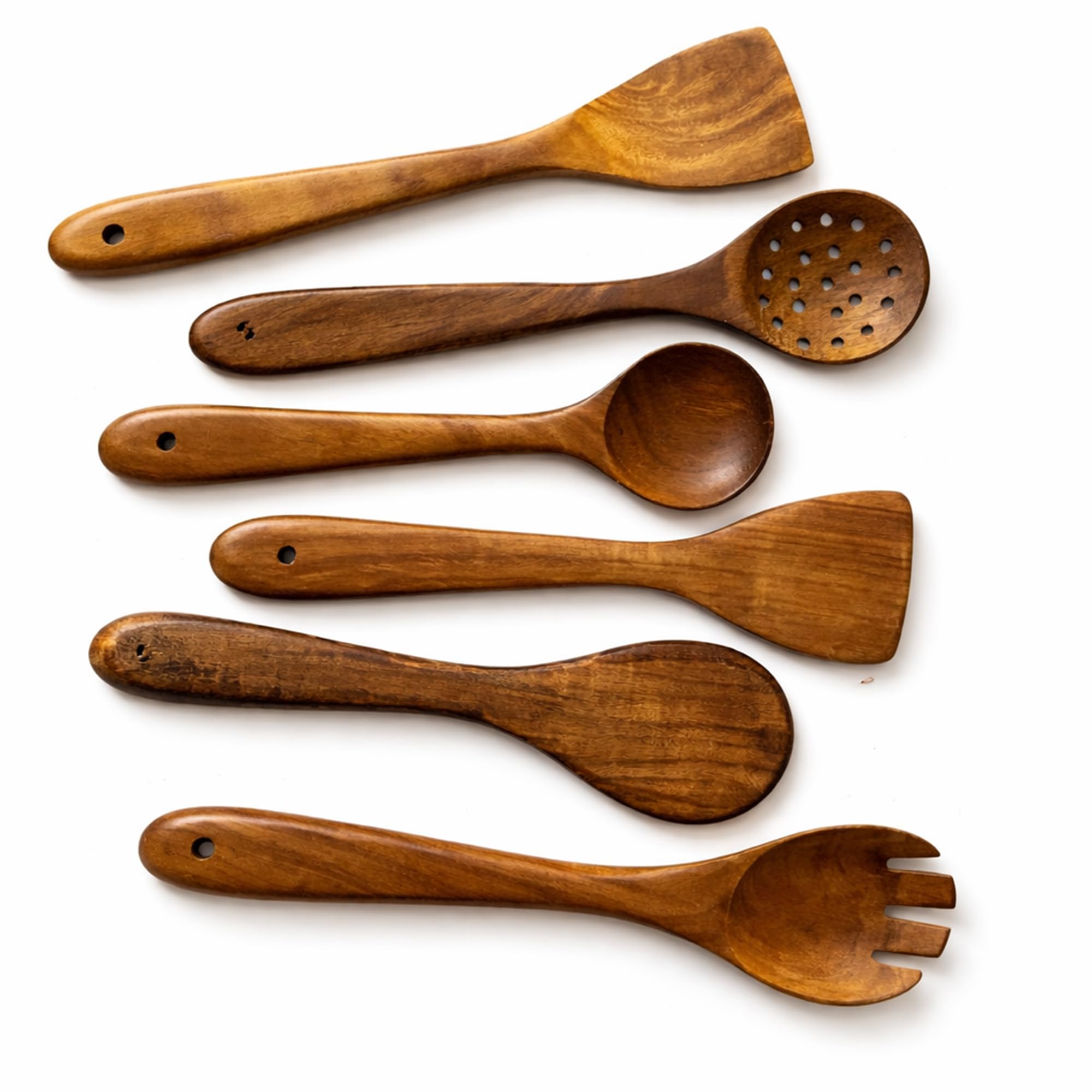 Kochutensilien-Set aus Holz – Löffel und Spatel aus natürlichem Holz für antihaftbeschichtetes Kochgeschirr, hitzebeständige Küchenhelfer (6er-Set) Weihnachten, Neujahr, Erntedankfest