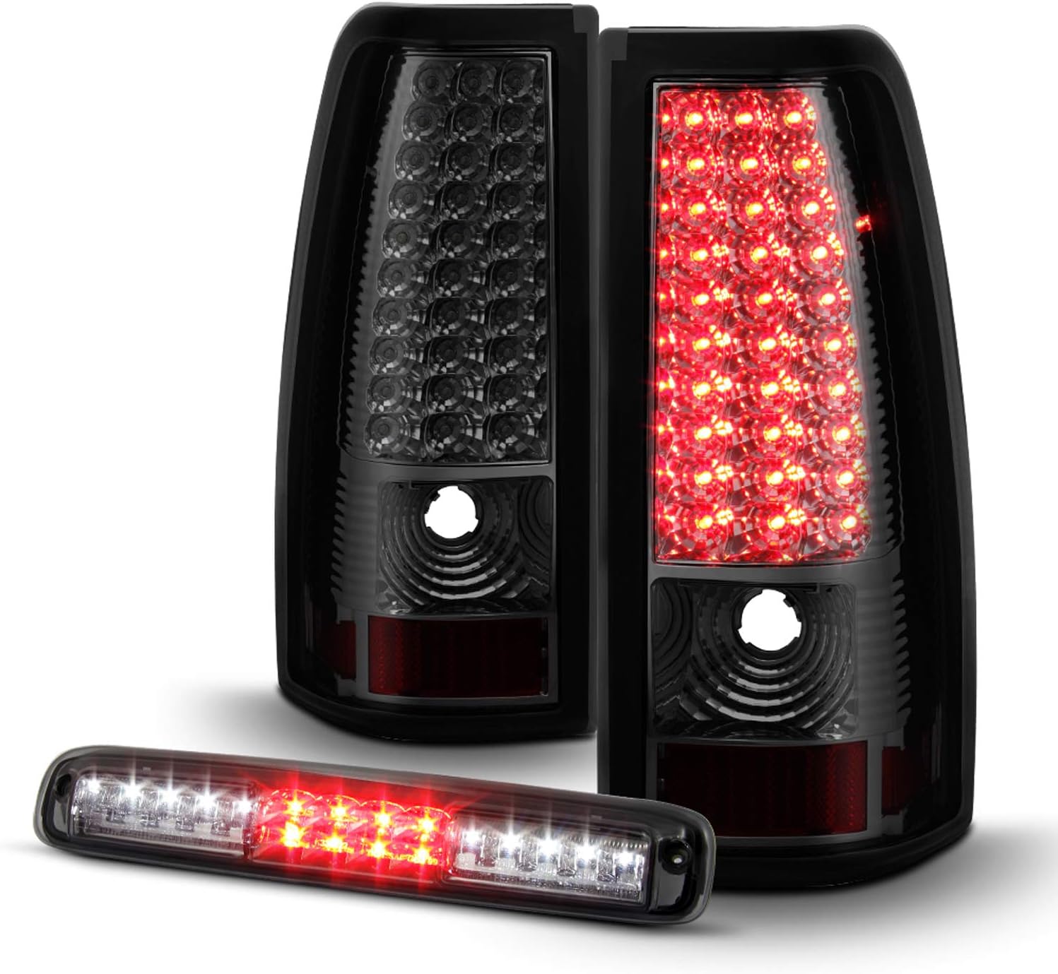 AKKON - For 1999-2002 Chevrolet Silverado 09-06 GMC Sierra LED Tail Lamps w/ 3rd Brake Light - Chrome Housing Smoke Lens
