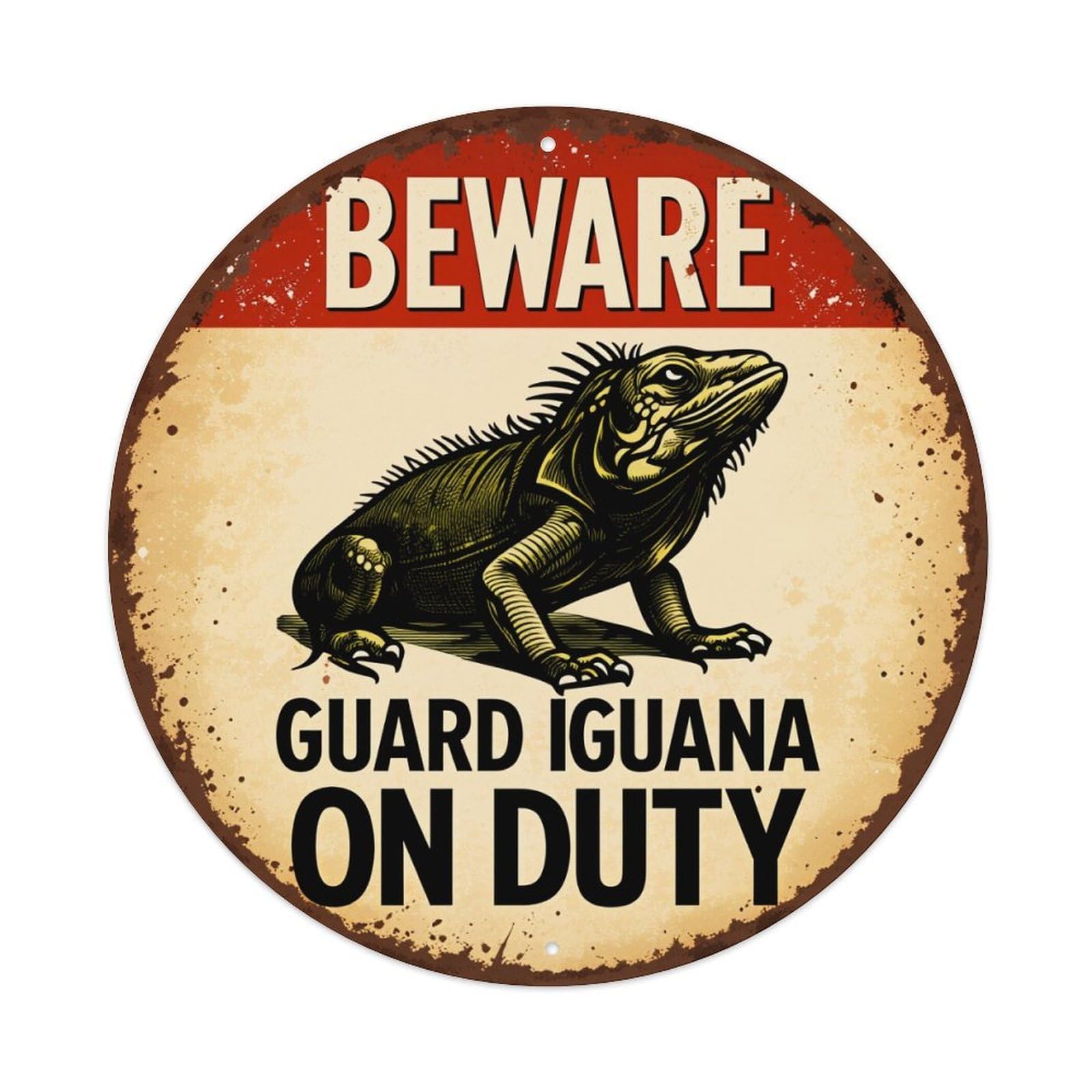 Lvalogy Style Beware Guard Iguana On Duty Sign Pattern Print Metal Tin Sign Plaque