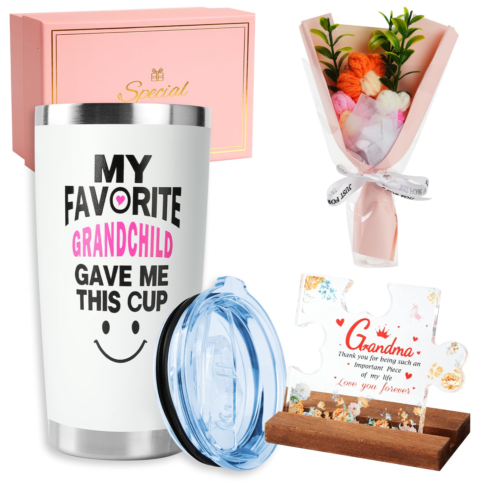 TOONGEEN Grandma Gifts, Grandma Birthday Gifts Christmas Mothers Day Gift for Granny from Grandchildren, Unique 20oz Stainless Steel Travel Mug Presents Set