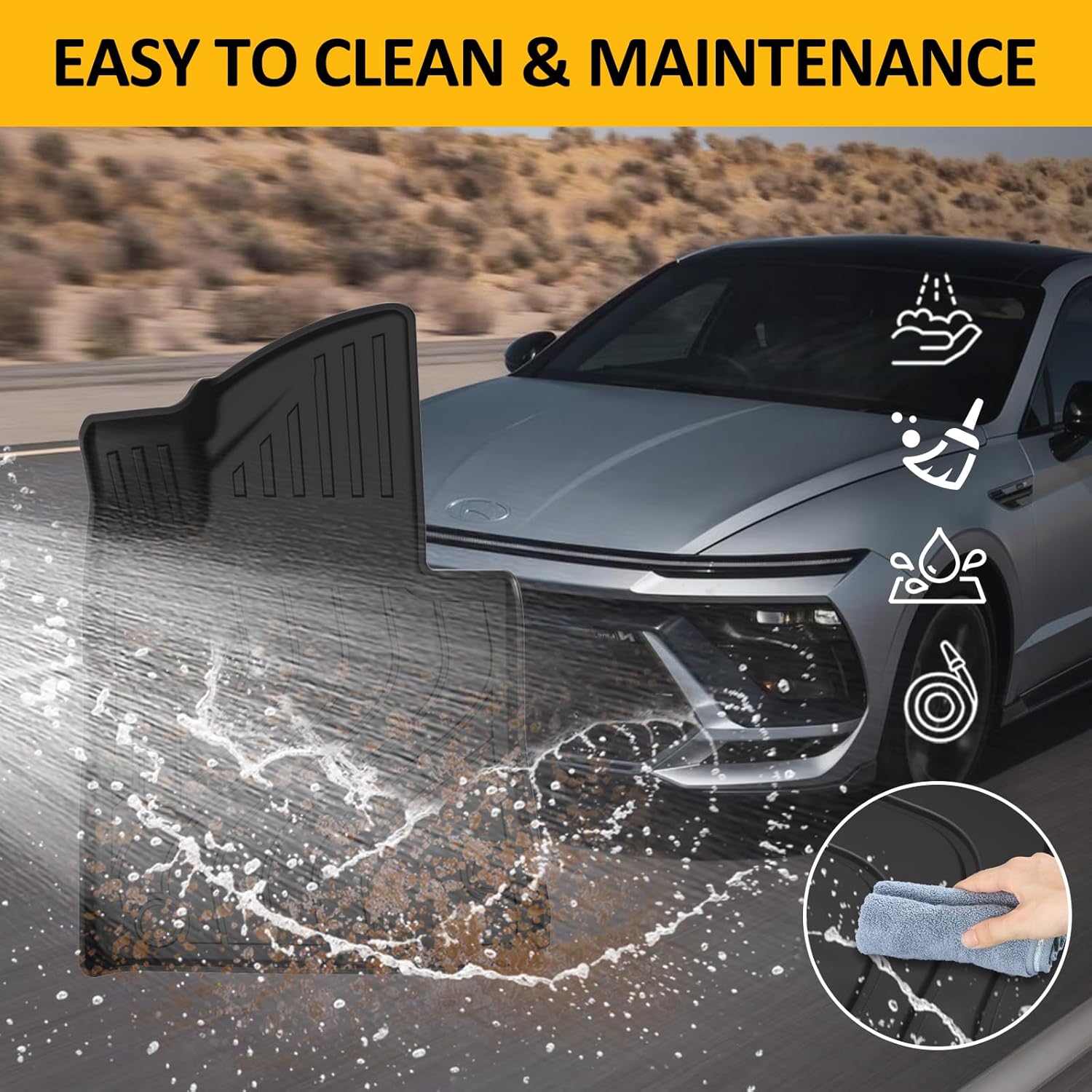 Falafa Floor Mats for 2021-2025 Kia K5 (Only FWD Models) & 2020-2025 Hyundai Sonata(Include Hybrid), TPE Custom Fit All Weather Floor Liners, 1st & 2nd Car Mats Set 2 Rows