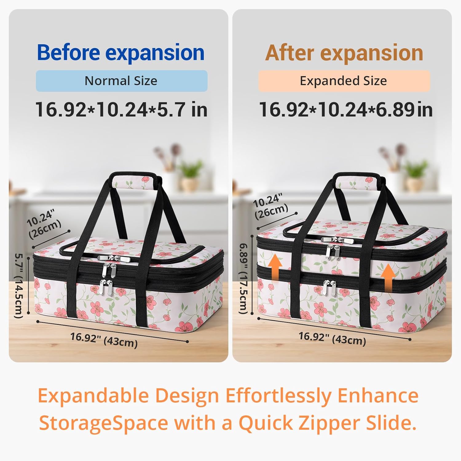 Insulated Double Casserole Carrier - Portable Casserole Carriers for Hot or Cold Food Lunch Tote Warmer or Cooler Bag for Potluck Parties Picnic Cookouts, Fits 9" x 13" Baking Dish - Flower