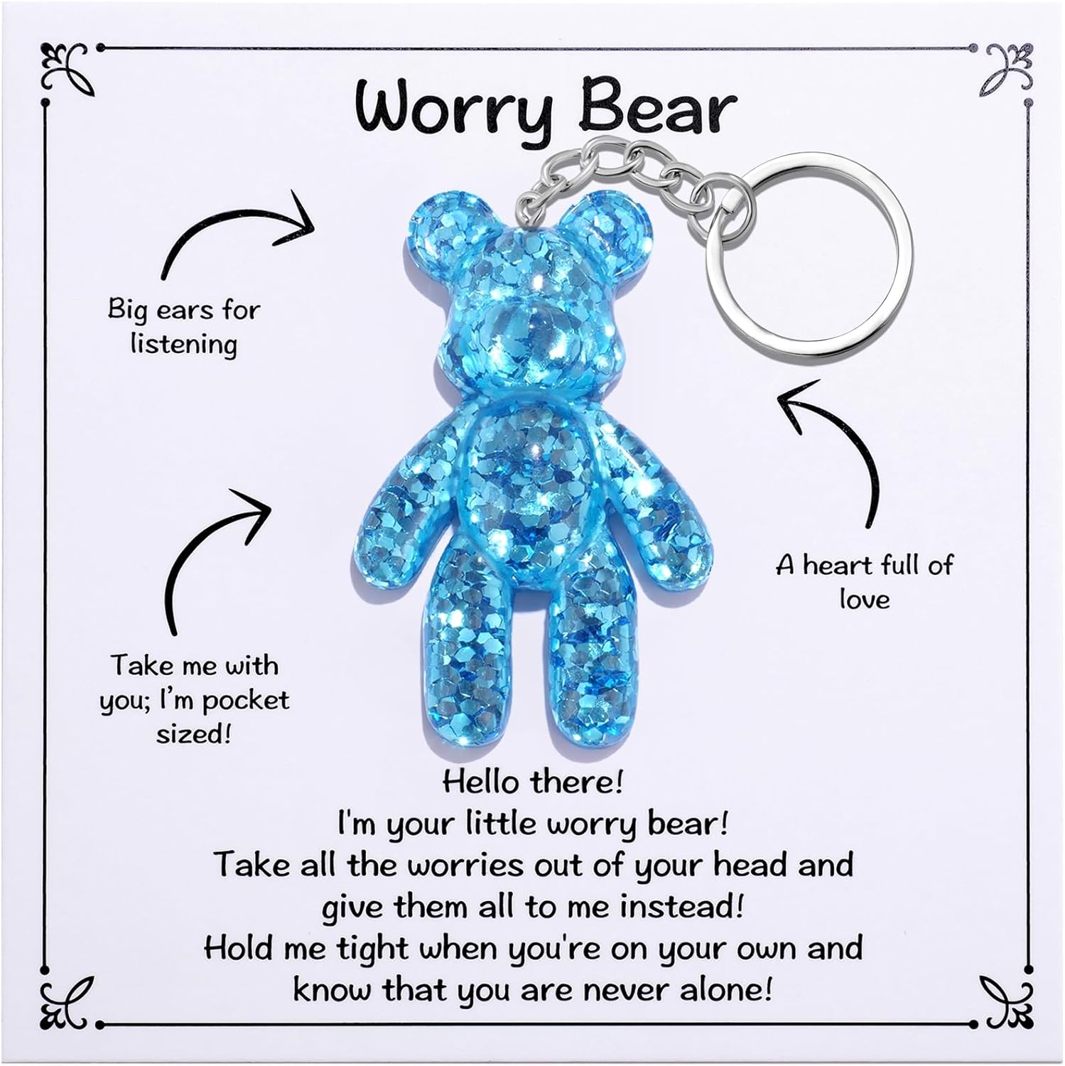Pocket Bear Hug, Anxiety Gifts for Women Men, Mental Health Positivity Gift for Anxious Friend, Stress Relief Gifts for Her, Thoughtful Gift for School Anxiety, Blue