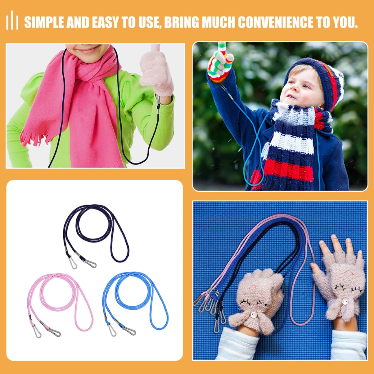 GAROZATION Lanyard for Toddlers 3pack Kids Glove Leash Winter Gloves Holder with Clip Lanyards for Outdoor