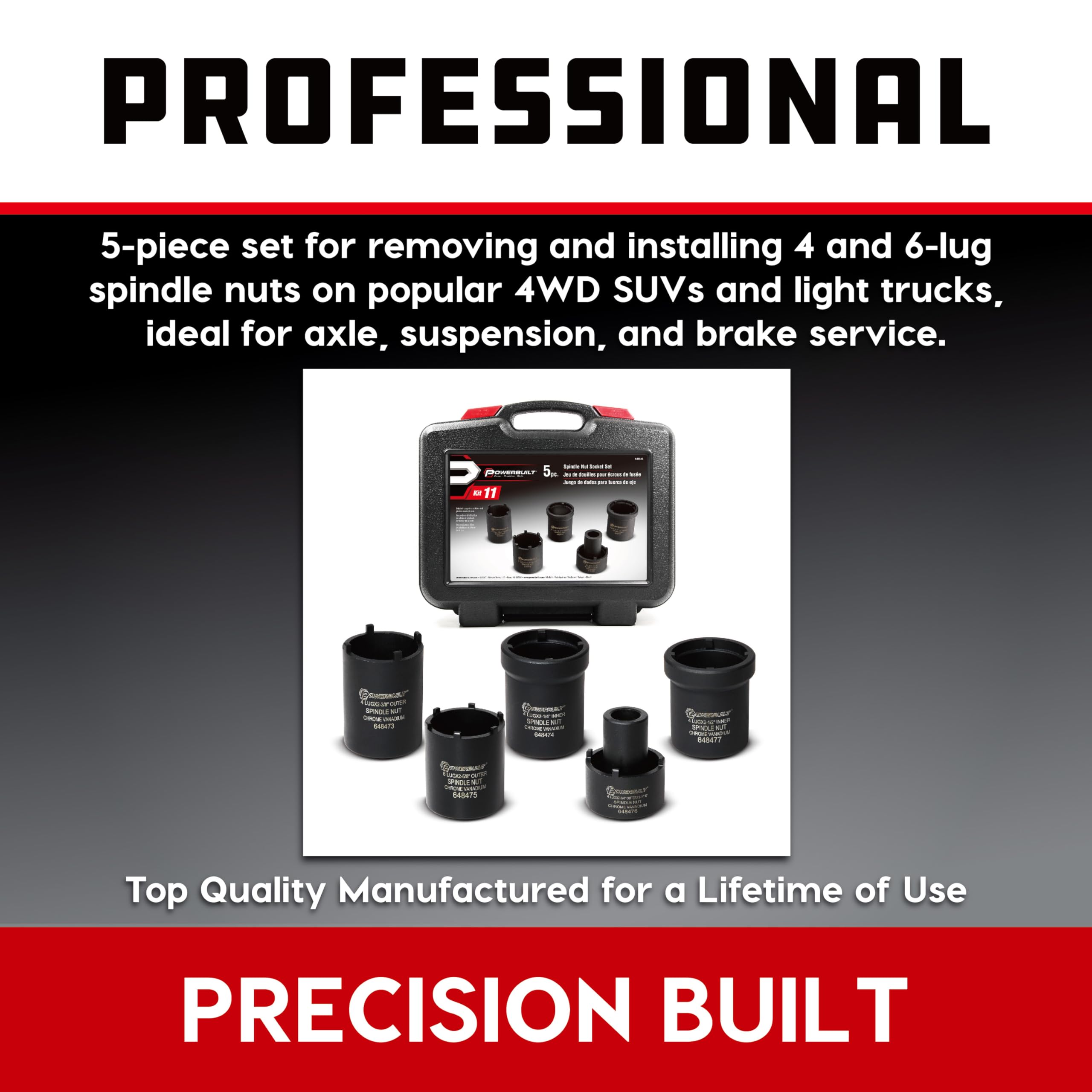 Amazon.com: Powerbuilt Spindle Nut Socket Tool Kit, 5 Piece