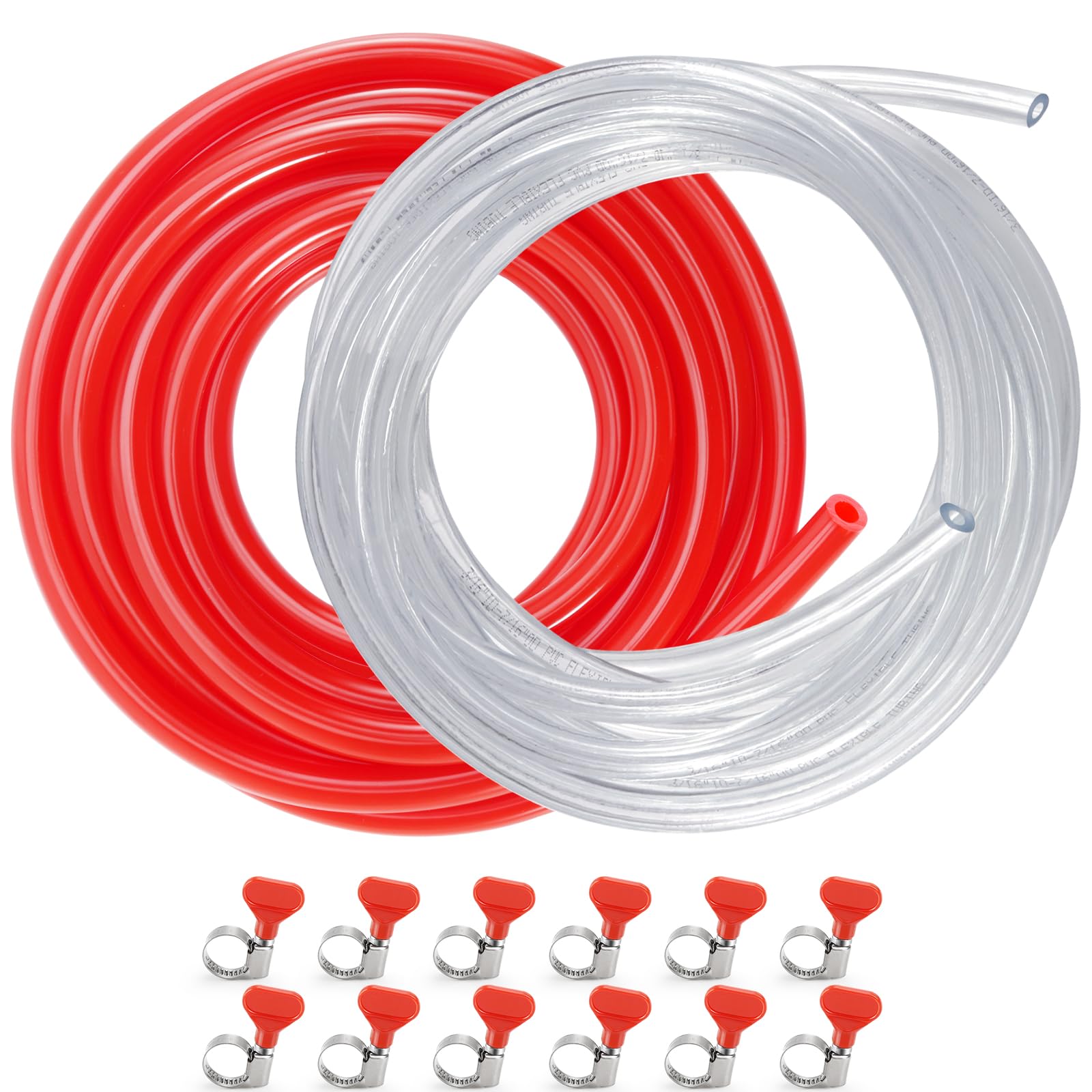 FERRODAY 5 FT 3/16" Beer Line Tubing & 5/16" CO2 Hose Beer Brewing Equipment Lines Replacement Kit, Durable Kegerator Parts Beer Hose with 4 Clamps