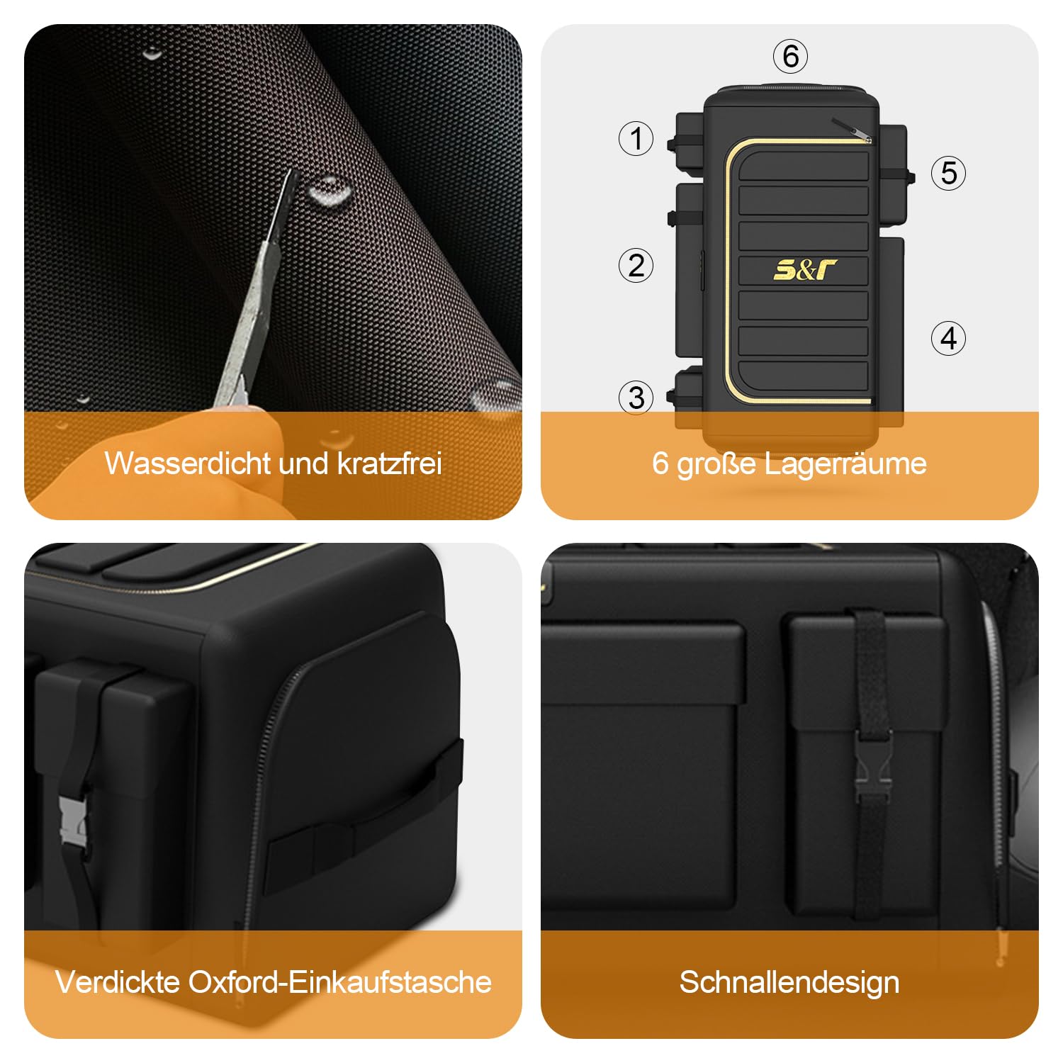 Ergocar Kofferraum Organizer 1680D Oxford Aufbewahrungstasche Multitasche Rücksitz Organizer 3 mal Größe Faltbar Auto Kofferraum-Tasche für Auto/LKW/SUV (Schwarz, 60L Keine Seitentaschen)
