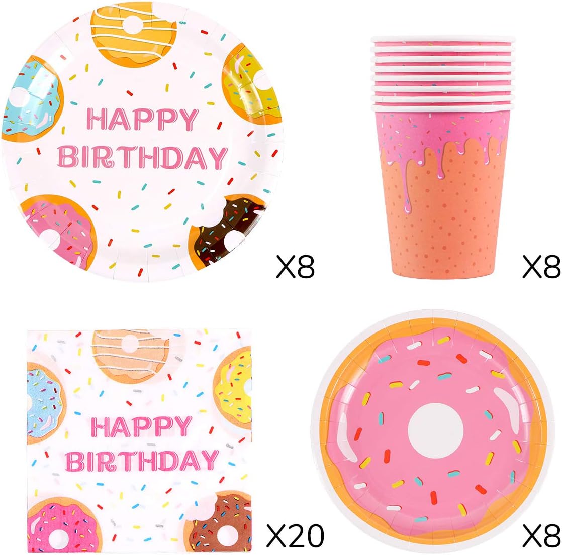 44PCS Donut Party Supplies Set - Donut Food Theme Party/Tea/Doughnut Baby Shower/Birthday Party Decorations Favors Plates Cups Napkins - Image 2