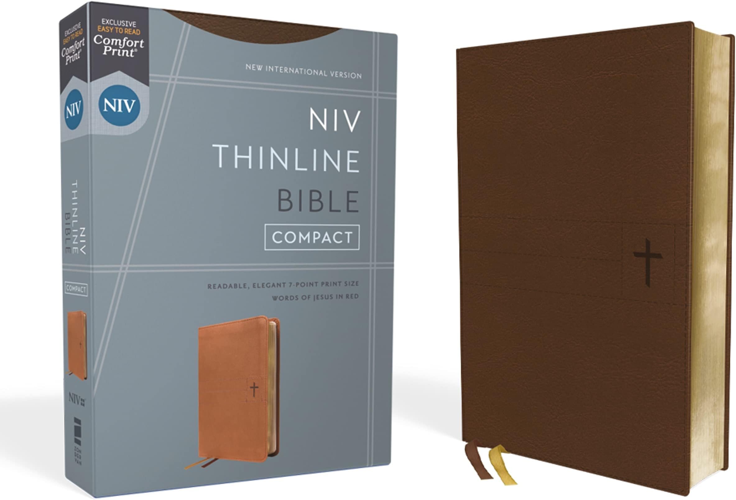 NIV, Thinline Bible, Compact, Leathersoft, Brown, Red Letter, Comfort Print