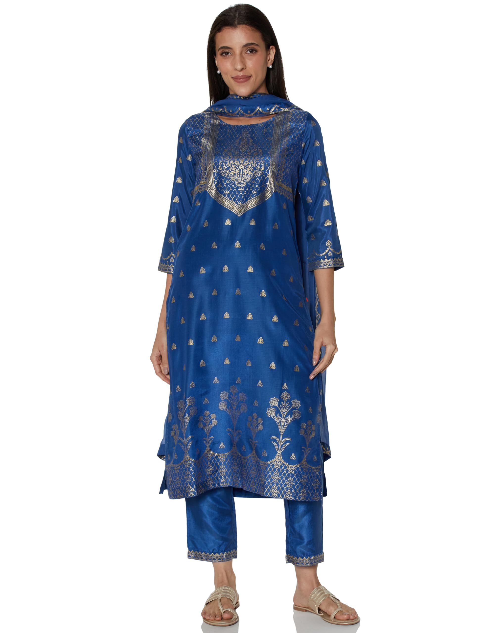 BIBA Women Art Silk Floral Straight Kurta Regular Pant Suit Set