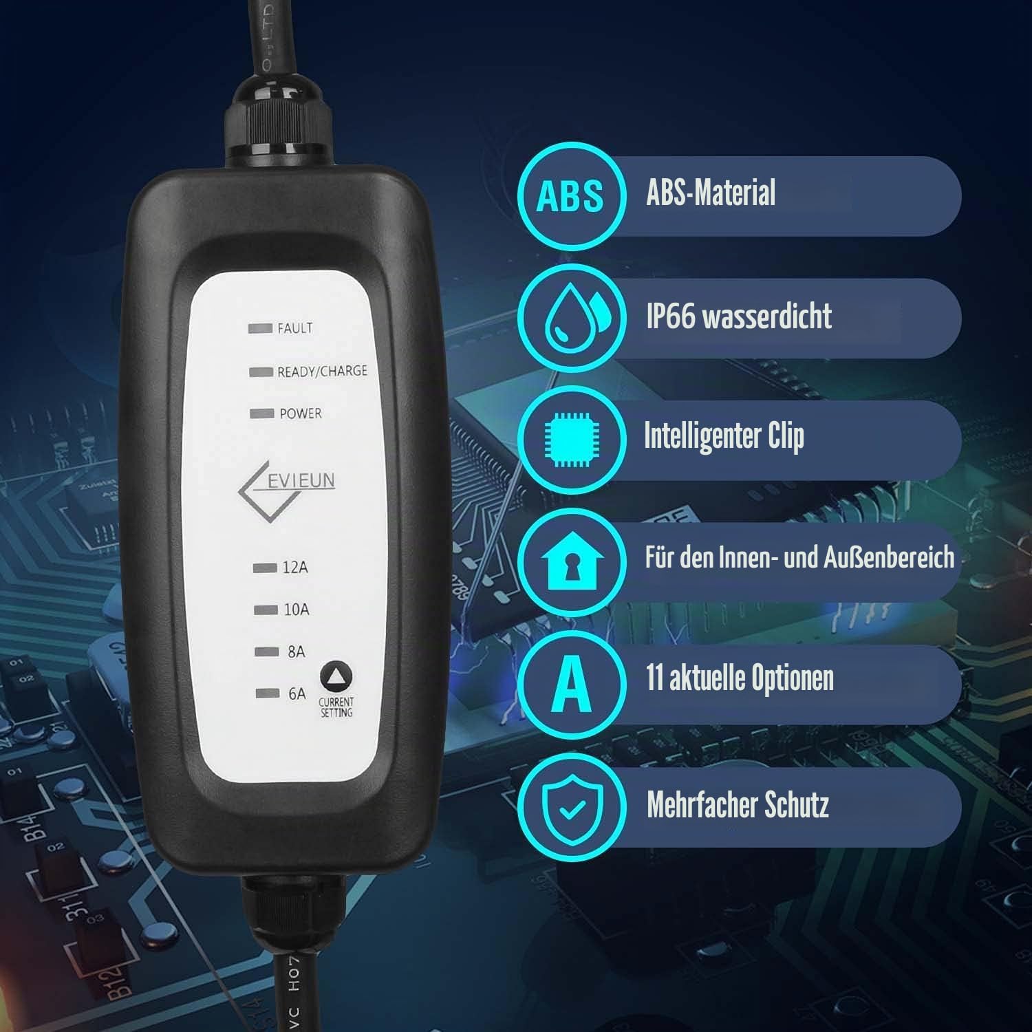 EV Ladekabel für Elektrofahrzeug Tragbares Zuhause Schnell EVSE ladegerät Kompatibel mit Allen Steckern für Elektroautos IEC 62196-2 Typ 2 16A/3.6KW Schuko 2-polig
