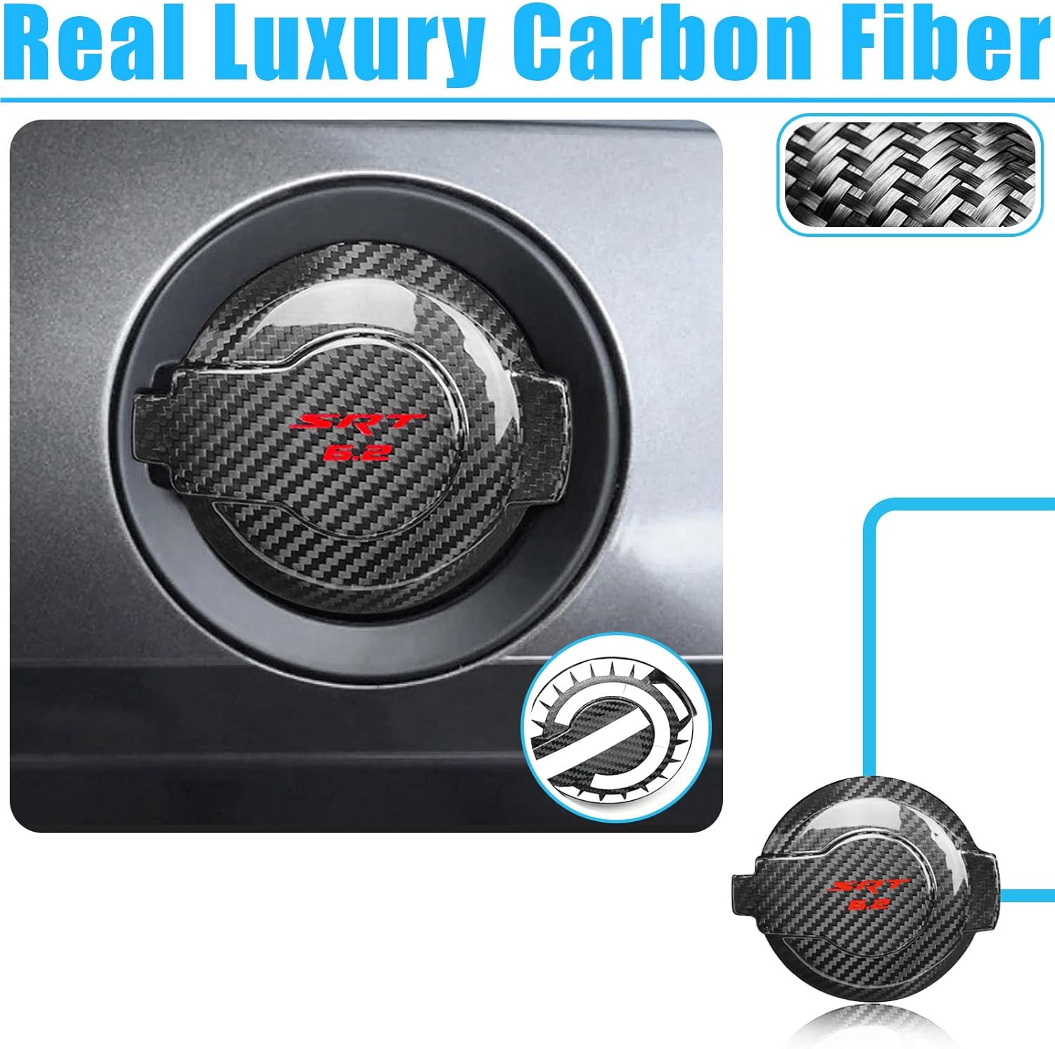 Real Carbon Fiber Car Gas Tank Cap Fuel Filler Door Cover Trim Compatible with Dodge Challenger SRT 2008-2023 Challenger 2009-2023 (Black)