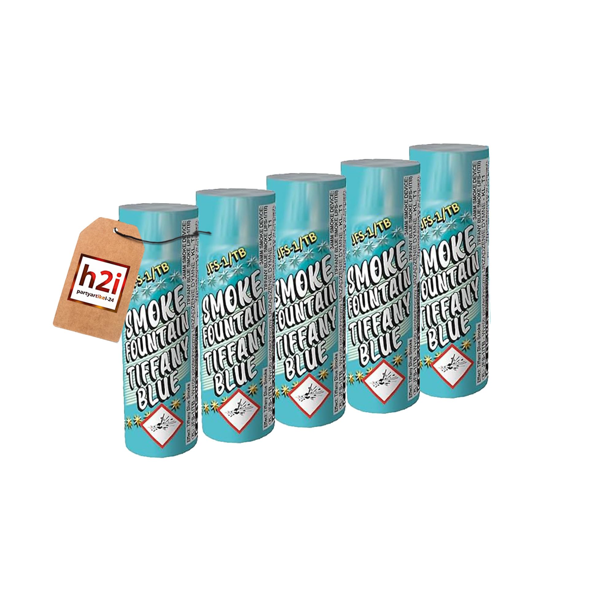 h2i Rauch Vulkan Fontäne | 5 Stück | Tiffany Blau | 40 sek | Smoke Tube Rauchfackel Rauchtopf Rauchgenerator Rauchbombe mit dichtem kräftigem Rauch |B7| Ganzjahresfeuerwerk Kat T1/F1