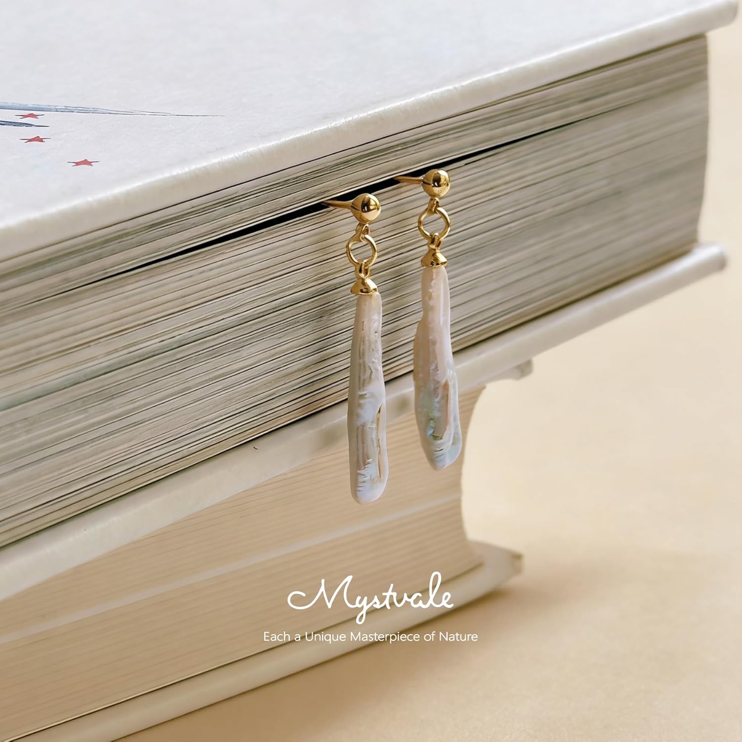 Freshwater Cultured Baroque Pearl Stud Drop Dangle Earrings for Women, 14K Gold Plated, Hypoallergenic Silver Posts, White Pearl Jewelry, Business Casual, Romantic Gift for Her