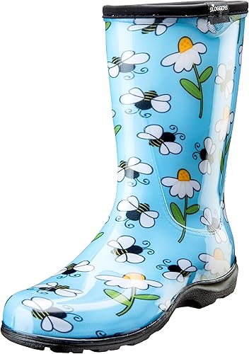 Sloggers Botas de lluvia de jardín impermeables para mujer, bonitas botas de barro y mugre a media pantorrilla con plantilla de apoyo cómoda de