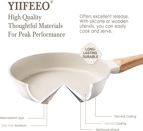 Miniatura 4 de Sartenes antiadherentes  Juego de sartenes de granito antiadherente con tapa, sartén para huevos, tortillas para cocinar, juego de sartenes de