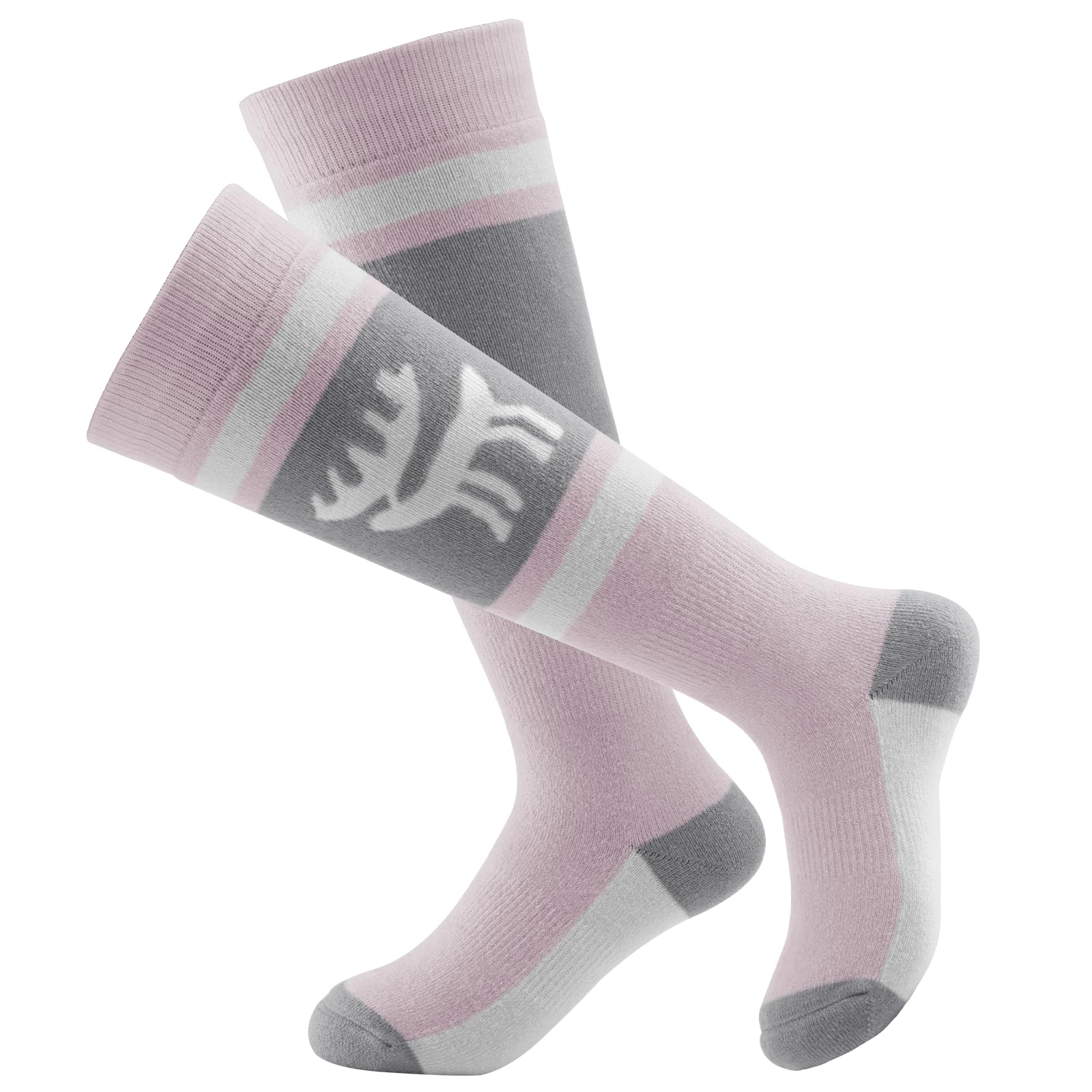 Chaussettes Haut Enfant Ski Épais Chaussettes Mollet Laine Thermique Neige Chaud Long Douce Fille Garçon 25-36 Anti-Choc Ergonomique Hiver Snowboard Patinage 1 Paire Vert Violet Gris Rose