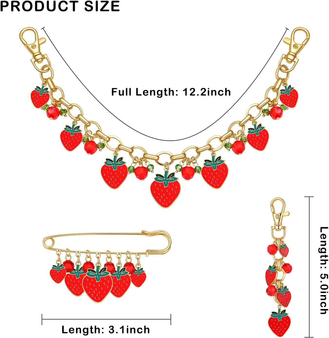 NVENF 3PCS Bag Charms Turquoise Strawberry Purse Charms for Handbags Cute Strawberry Keychain Western Purse Chain for Women Fashion Accessories (Red) - Image 3