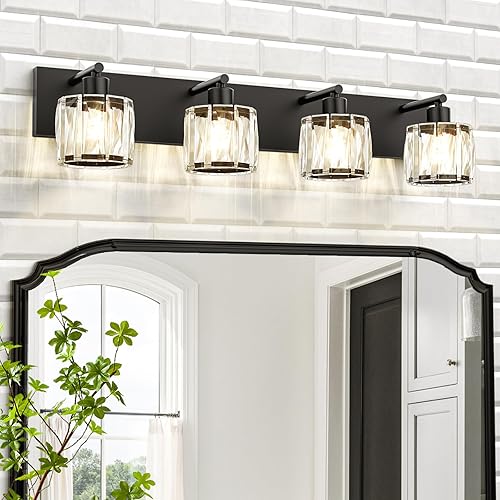 Miniatura 22 de VOLISUN Luces de tocador de cristal para baños, luz de tocador de baño de 2 luces, moderna luz de baño negra mate sobre espejo, accesorios de luces