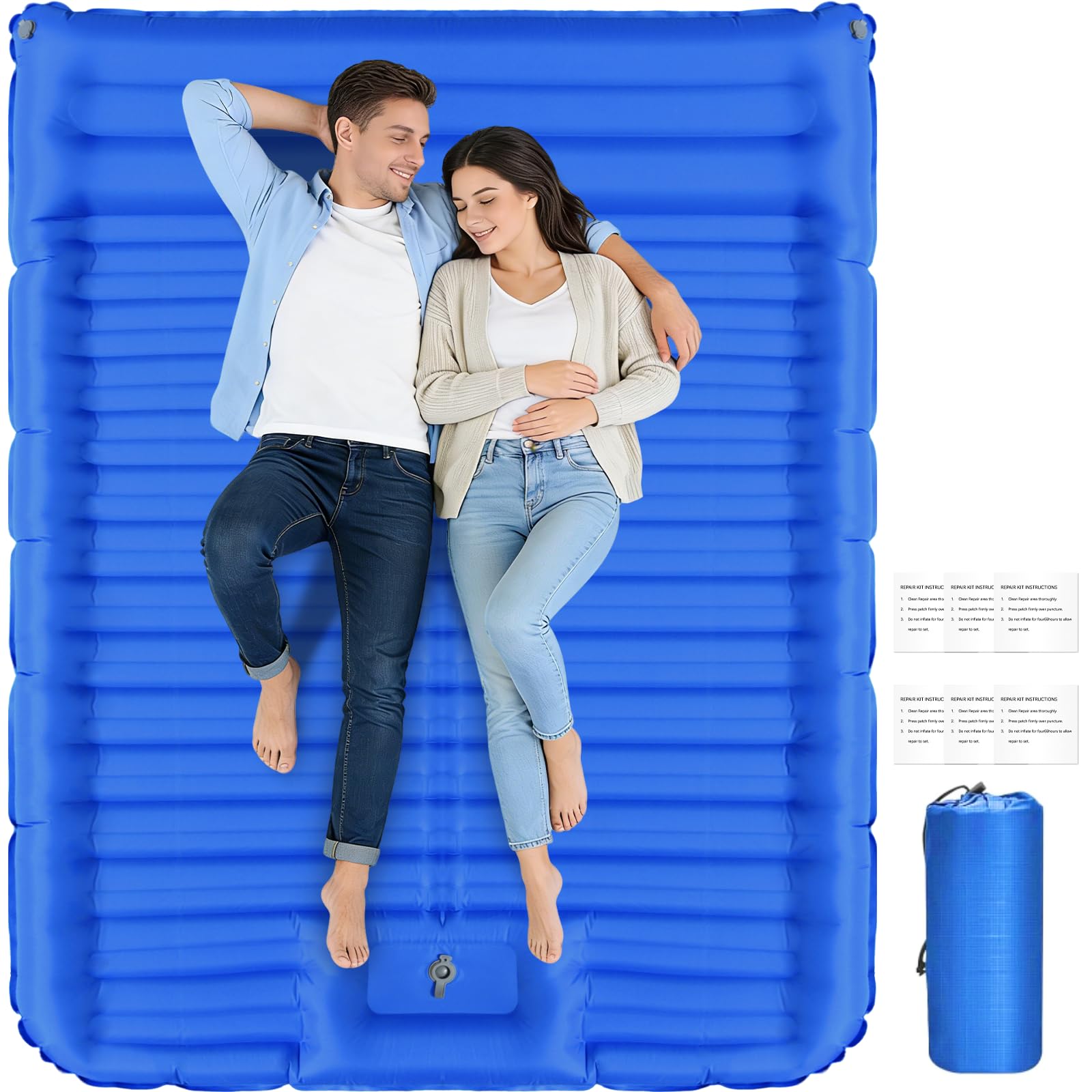 Camping Mat Double 14Cm Extra Thick & Wide Camping Mattress with Built-In Foot Pump & Pillow, Durable Compact Waterproof Inflatable Sleeping Pad for Camping, Backpacking, Hiking, Tent Trap Traveling